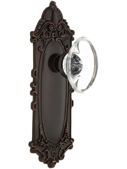 Largo Design Door Set with Oval Crystal Glass Knobs in Timeless Bronze.